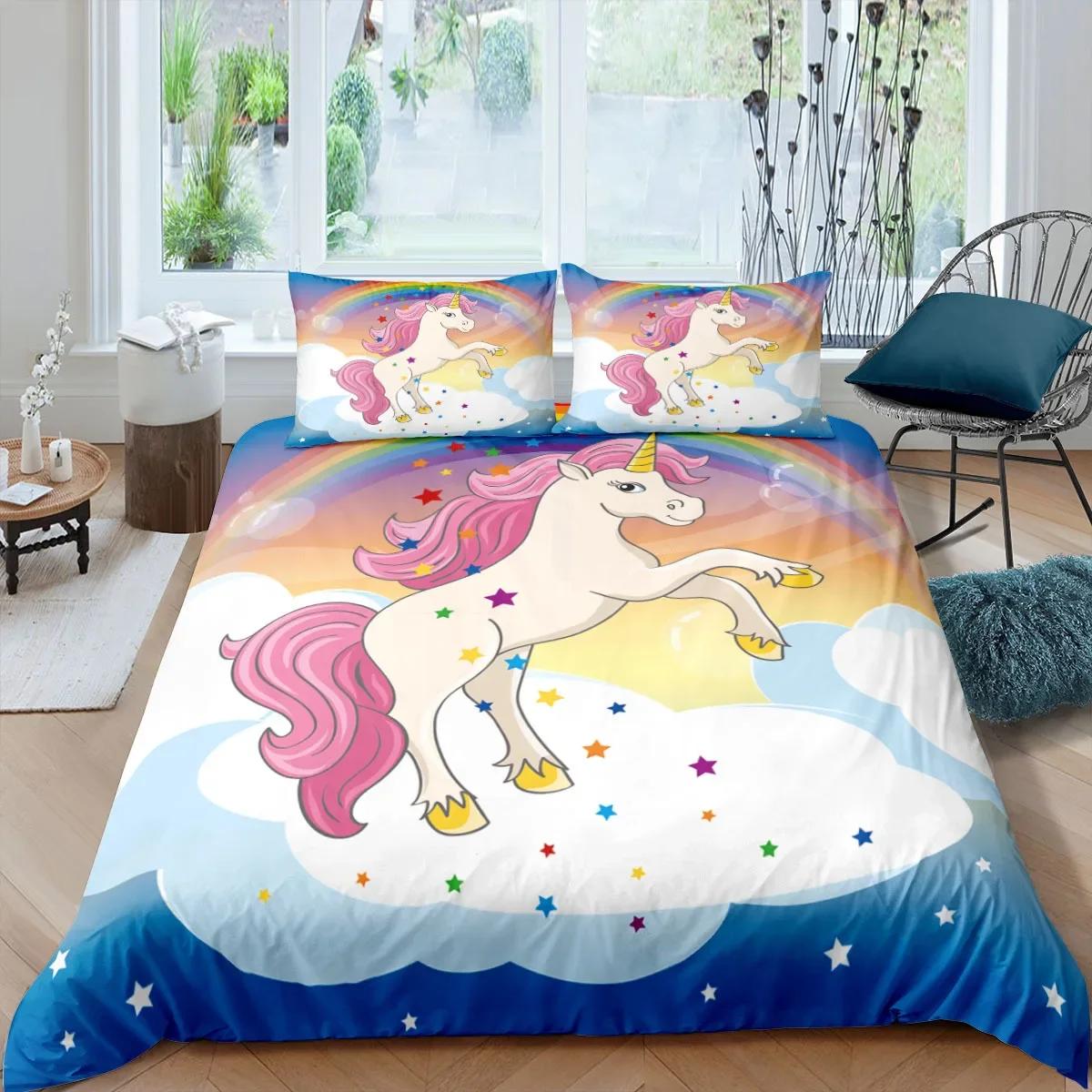 

3D Unicorn Soft Duvet Cover featuring Pilow Cover Beding Set Single Double Twin Ful Quen King-Sized Dimensionsd Dimensions Bed Linen Set for Bedrom 135*200cm Eu-Single