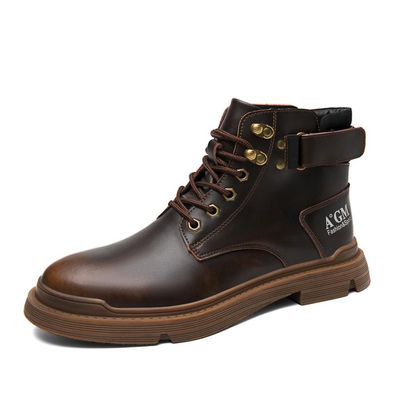 

Мужские ботильоны, повседневные осенне-зимние кожаные ботинки для мужчин, уличные нескользящие мотоциклетные мужские рабочие ботинки на шнуровке 44