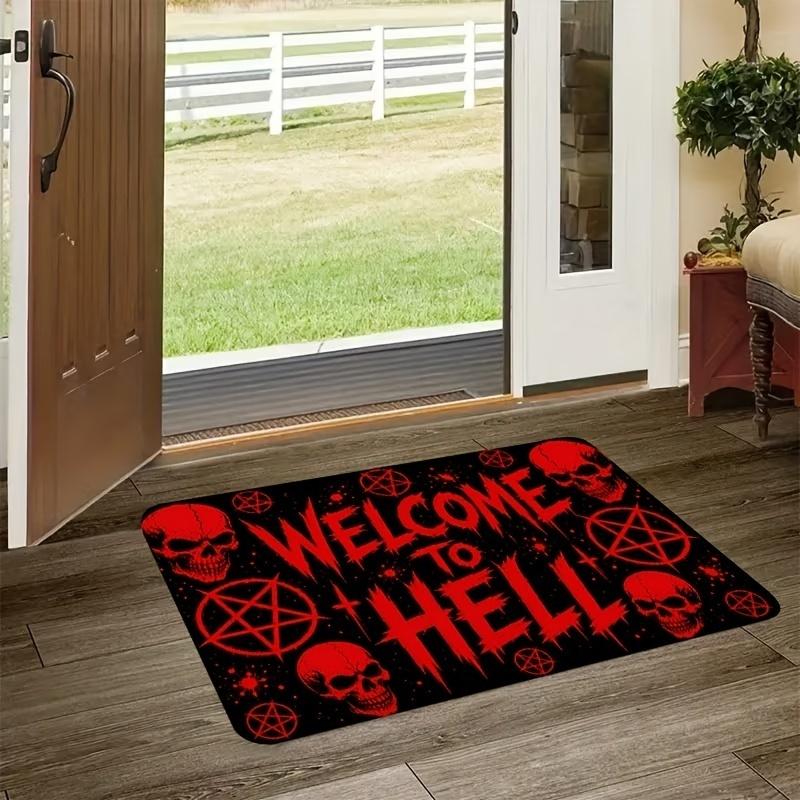 Newest Cheshire Cat Green Eyes We're All Mad Here Print Doormat Non Slip Halloween Front Entrance Floor Mat