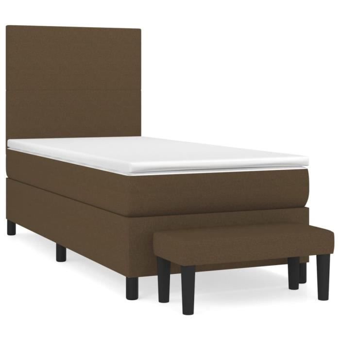 3136408 vidaXL Lit à sommier tapissier avec matelas Marron foncé 90x200 cm