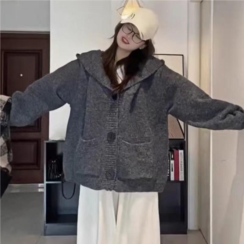 Korean Style Soft Wool Blend Hooded Knit Cardigan for Autumn/Winter