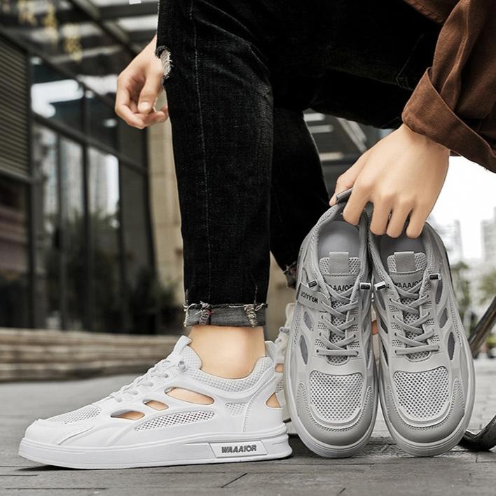Summer New Breathable Hollow-Out Mesh Shoes for Men – Trendy Versatile White Casual Board Sneakers, Breathable Net Trendy Footwear