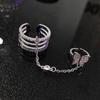 Trendy Personality Double Finger Chain Rings For Women Girls Tassel Butterfly Punk Rings Ladies Fashion Hip Hop Jewelry Gifts