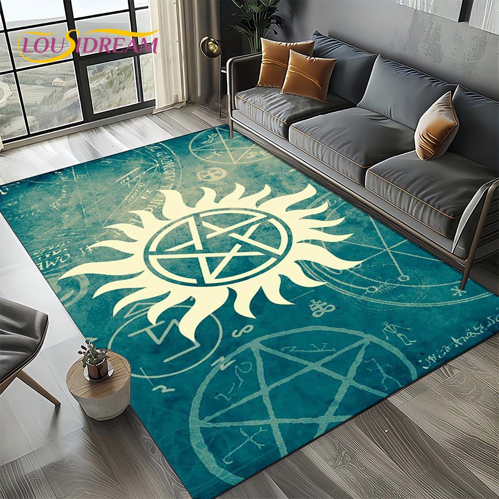 3D SPN Supernatural Sign Dean Sam Carpet Rug for Living Room Bedroom Home Sofa Decoration,Kids Play Area Rug Non-slip Floor Mat