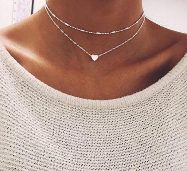 Simple Bohemia Gold Silver color heart Bead Multilayer Necklace 2020 Pendant Necklace Gift for Girl Women