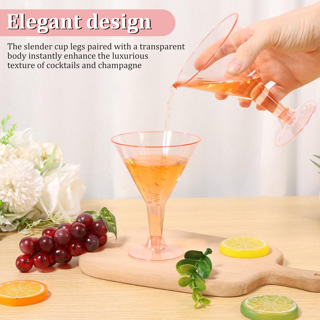 50Pcs Plastic Champagne Glasses High Clarity Removable Wide Mouth High Footed Cups Party Wine Glass for Martini Cocktail Dessert