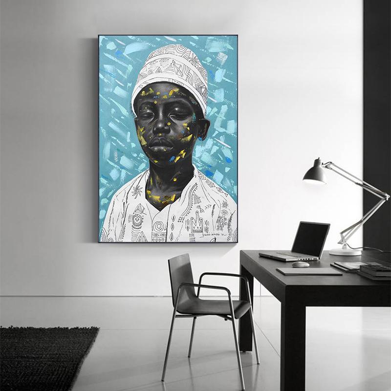 Schwarzer Mann Leinwand Malerei Afrikanische Kunst Porträt Graffiti Poster Drucken Abstrakte Figur Wand Bilder für Wohnzimmer Wohnkultur