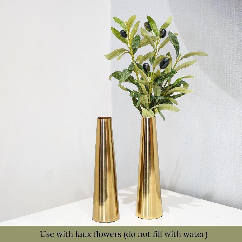 Golden Metal Slim Cone Flower Vase for Home Decor Bedroom Living Room Office Wedding Table Decorative Item for Festivals Birthday