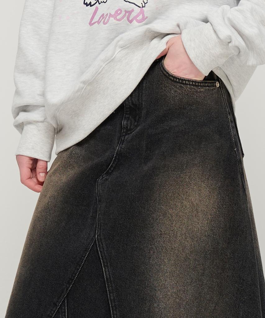 Road Road Maxim Denim Snow Wash Long Skirt (Washed Black)