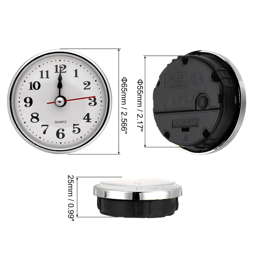 PATIKIL 65mm Quartz Watch Inserts, 2pcs, Miniature Round Quartz Movement, Mini Arabic Numeral Clock Inserts, Fits 55mm Diameter Hole, Silver Tone,