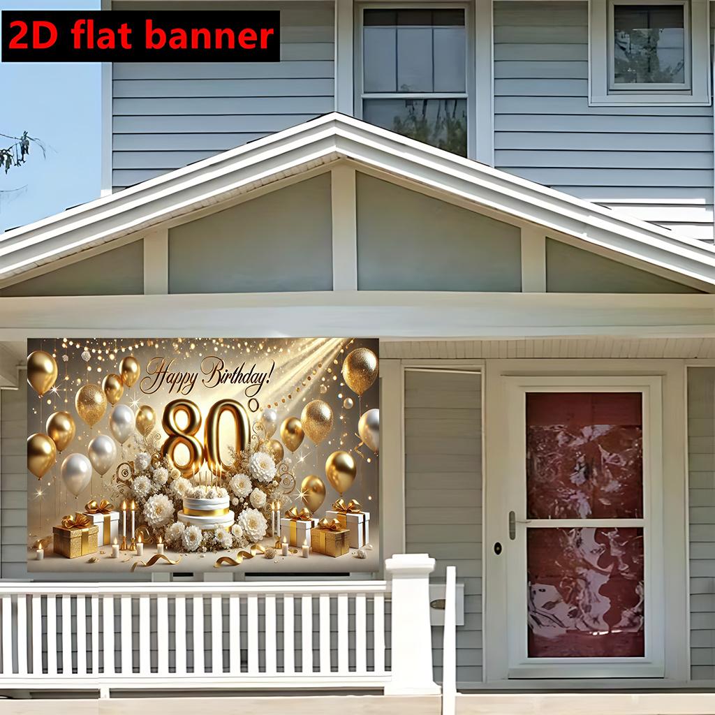 Banner plano 2D - Cumpleaños Feliz 80 Cumpleaños, Fibra de Poliéster Duradera Tela de Fondo para Interiores/Exteriores