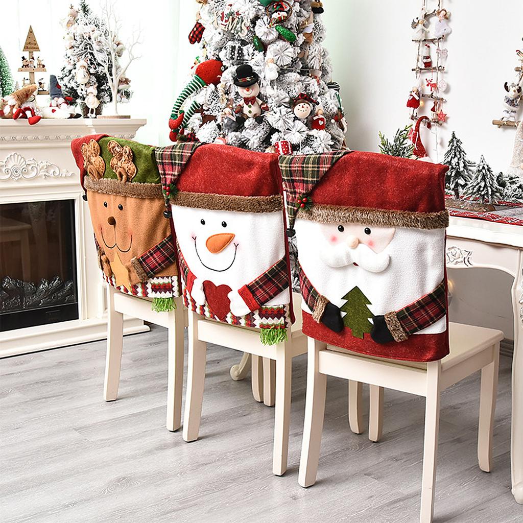 Xmas Chair Back Cover Cartoon Soft Reusable Removable Chair Protectors Cover for Dining Room