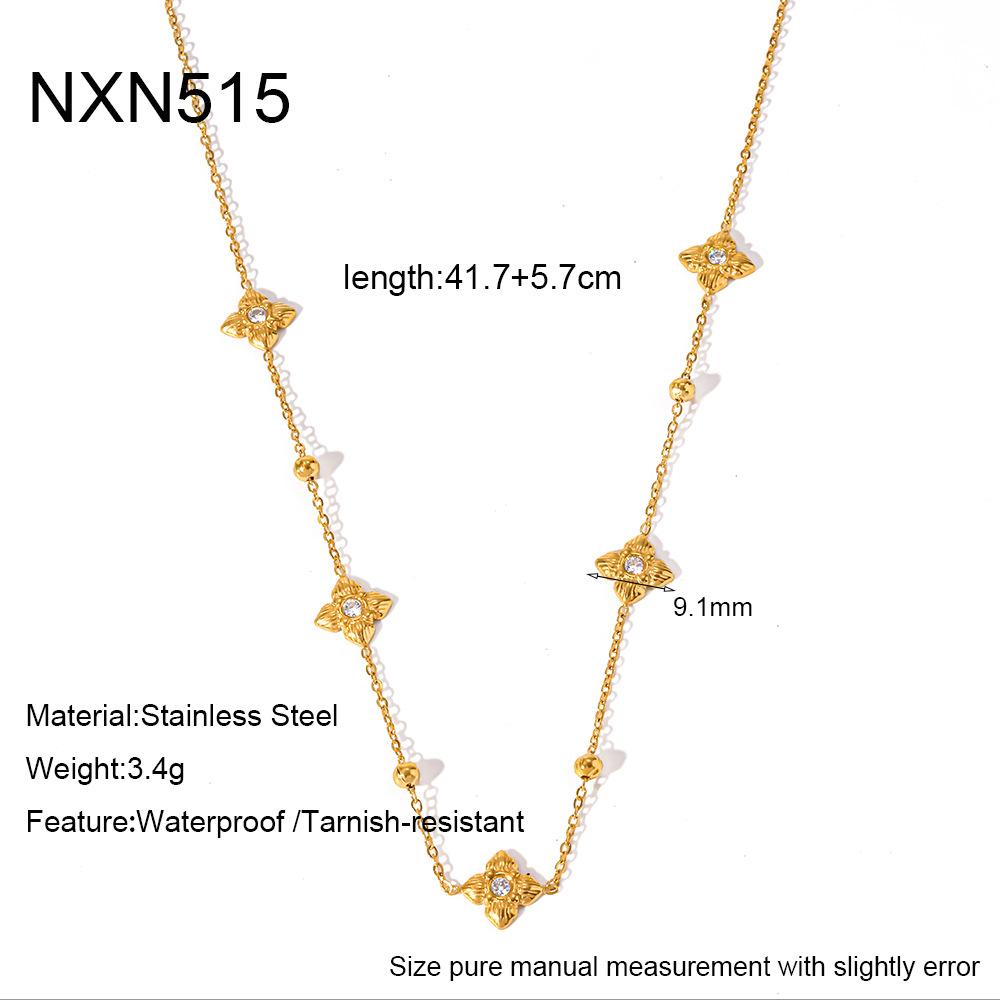 Ins Diamond-set Fashion Light Luxury Love Four-leaf Flower Petal Necklace Stainless Steel-plated 18k Gold Waterproof Jewelry
