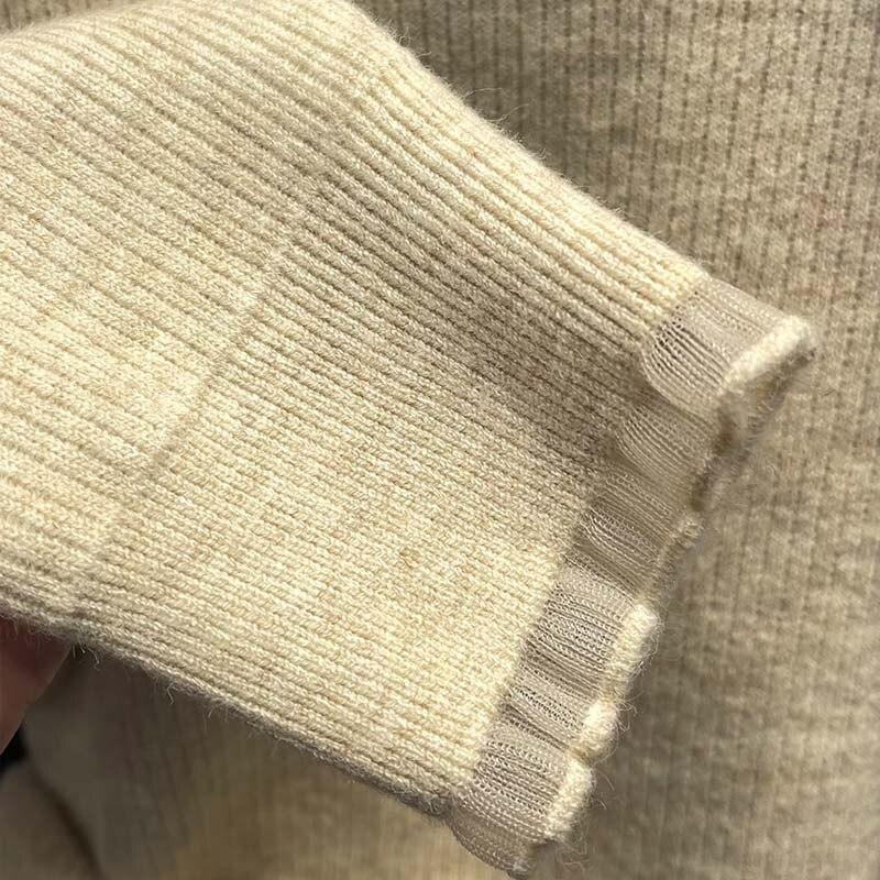Winter Elegante Half Hoge Kraag Dikker Warme Trui Vrouwen Herfst Mode Zoete Kant Rand Fluwelen Gebreide Losse Truien 29261