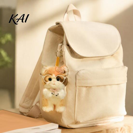 Cute Bag Decoration Plush Kitten Pendant with Glasses And Tie, Soft Stuffed Animal Cartoon Key Holder Keychain for Backpacks Keys, Decorative Hanging