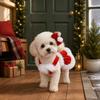 Christmas Plush Trim Dog Dress With Bow Headwear Teddy Bichon Holiday Party Pet Costume