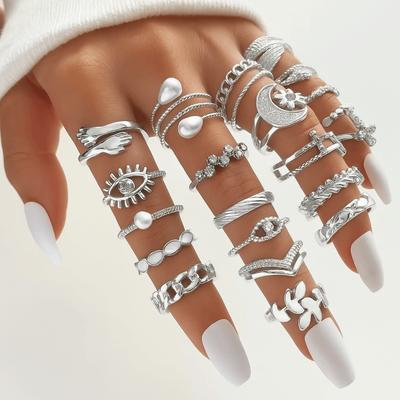 23 Pcs/Set Vintage Punk Ring Set Geometric Knuckle Rings Set  Girls Party Jewelry Accessories Gifts