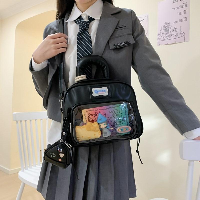 High-value New Two-dimensional Cute Square Plaid Transparent Layer Backpack Student Commuter Bag