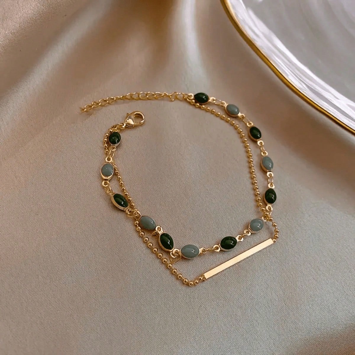 1pc Retro Double-layer Bracelet Style Stacked Bracelet золотой