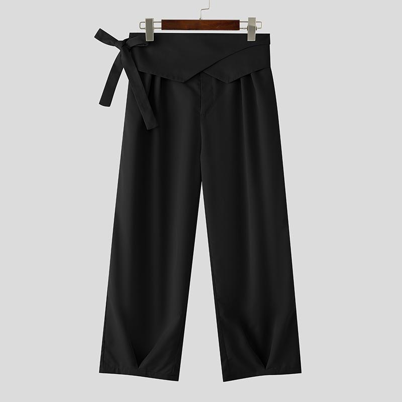 

INCERUN Мужские повседневные брюки с застежкой-молнией, пэчворк на талии, длинные широкие штанины L чёрный