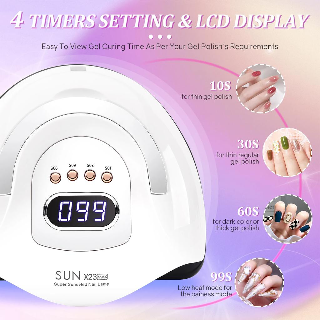 LED Nail Lamp 380W for Gel Nails Fast Curing Dryer with 81 LEDS 4 Timers Professional UV Light for Home Salon Nail Art Tools
