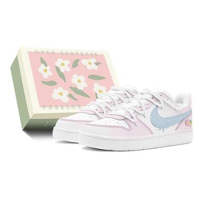 Court Borough Deconstructed Style, Heart Rainbow, Summer Waterdrop Low Top Skateboard Shoes GS Pink Blue BQ5448-100(TeamS-S-BOX)