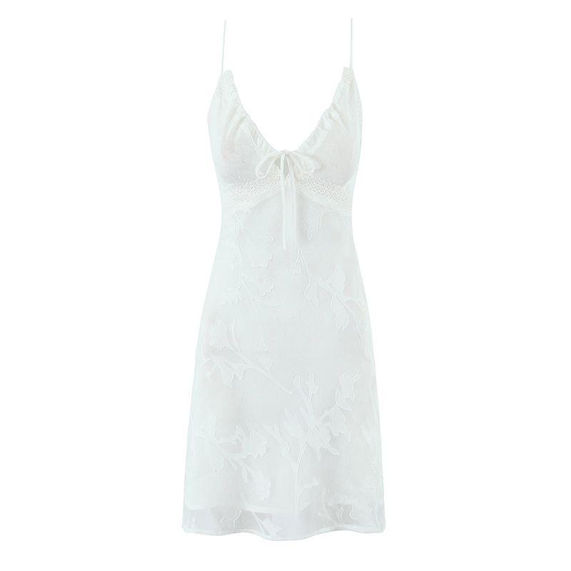 Pure White Girl Princesspolly American Sweet and Spicy Design Sexy Jacquard V-neck Strap Sling Dress