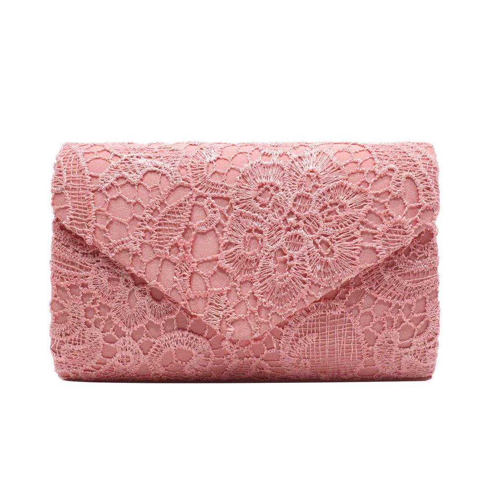 Elegant Lace & Satin Clutch Evening Bag with V-Shaped Flap