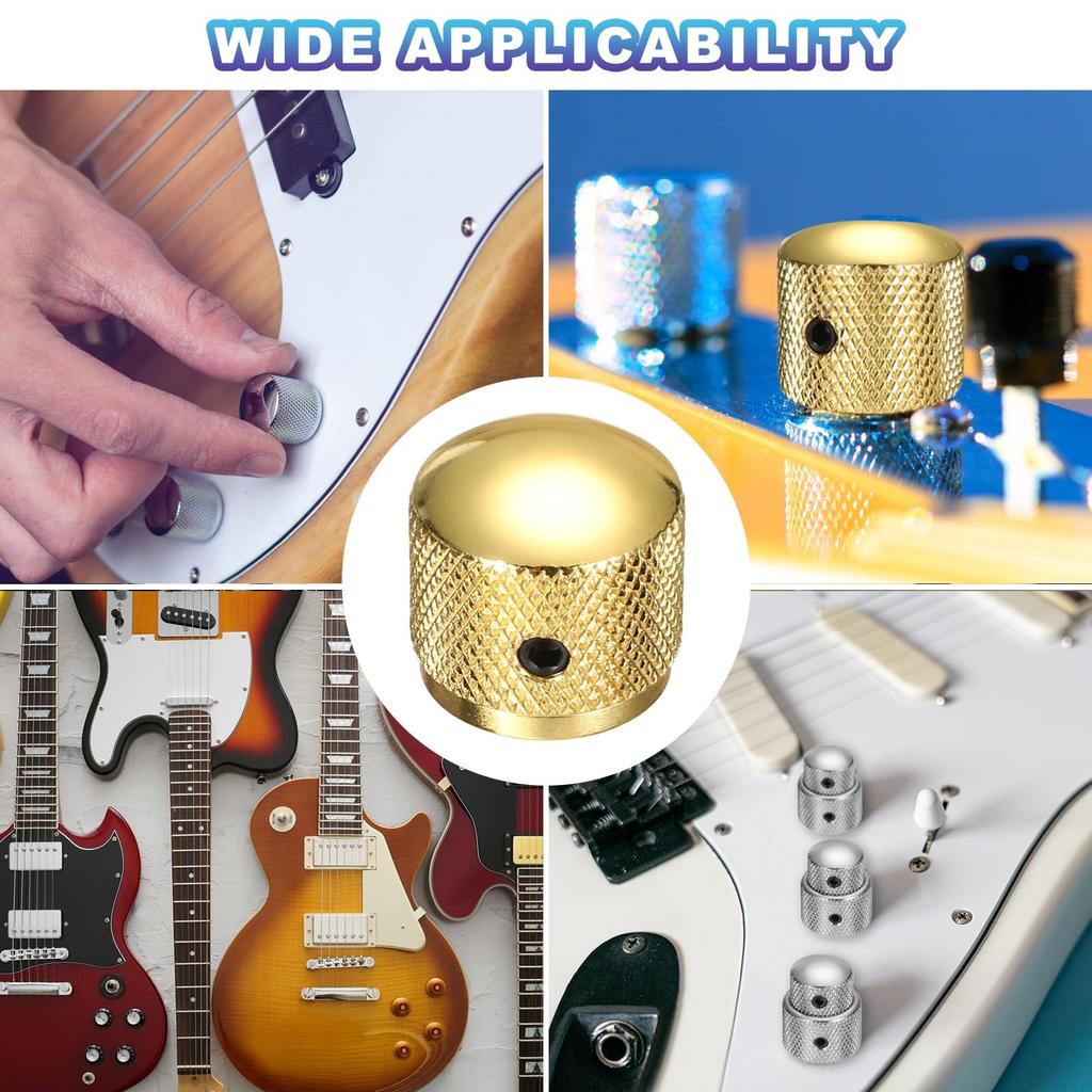 uxcell Set of 6 Metal Guitar Inch Universal Audio Control Dome Bass Speed Control Shaft Wrench Gold Knobs, 1/4 Volume, Tone, Knobs, Knobs, Guitar/Bass