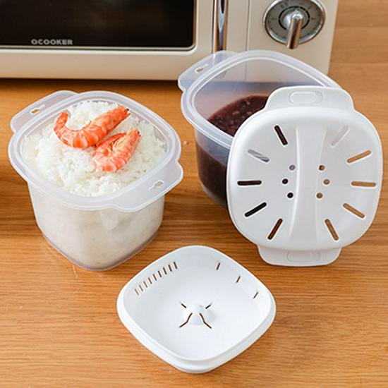 

Многофункциональный контейнер для мытья риса, слива воды и приготовления в микроволновой печи с ручкой для быстрых блюд и приготовления на пару. 9x16x11cm белый