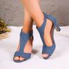 Fashion Women Denim Rome Sandals High Heels Sexy Women Summer Designer Party Shoes Dress Open Toe Slippers  Brand Slides Femme Pumps