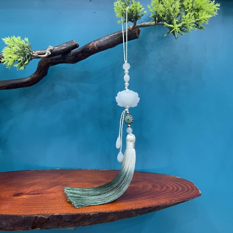 Vintage Chinese Hanfu Pendant Traditional Tassels Pendants Imitation Lotuses Jade Fashionable Jewelry for Celebrations