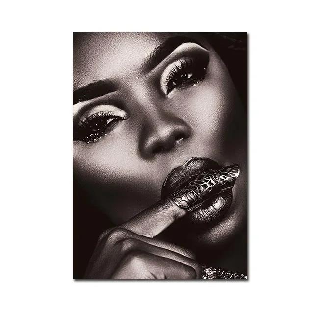 African Women Canvas Painting Black Gold Woman Poster and Prints Scandinavian Wall Art Picture for Home Decor Living Room Mural