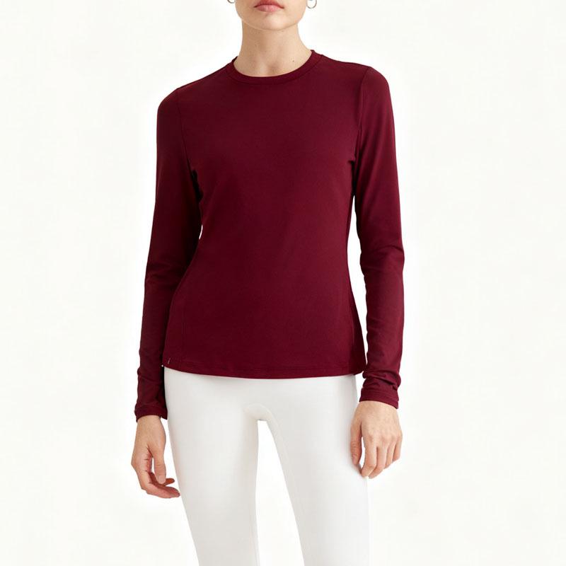 

European-American Round Neck Sports Top: Slim-fit Long Sleeve, Nude Feel, for Spring/Autumn Pilates & Yoga. Medium