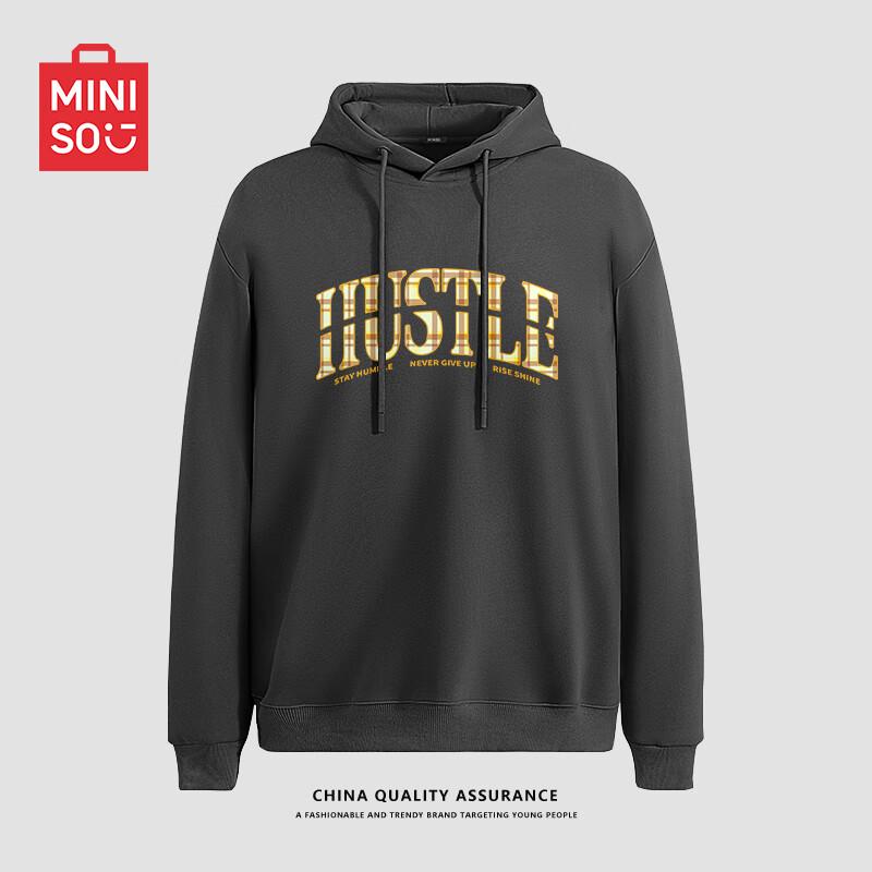 

MINISO Men s Trendy Letter Print Hooded Pullover L