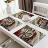 6/4pcs White Horse Pattern Design Printed Tableware Set, 100% Polyester Machine Washable, Perfect for Kitchen Dining Table Decor Placemats And Outdoor