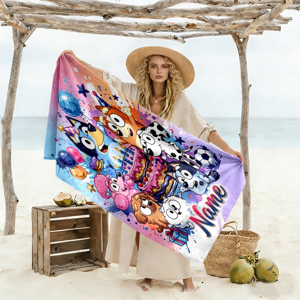 Bluey's Adventure World Customized Name Beach Towel Soft Durable Quick-Dry Suitable for Swimming Gym Camping Yoga Vacation