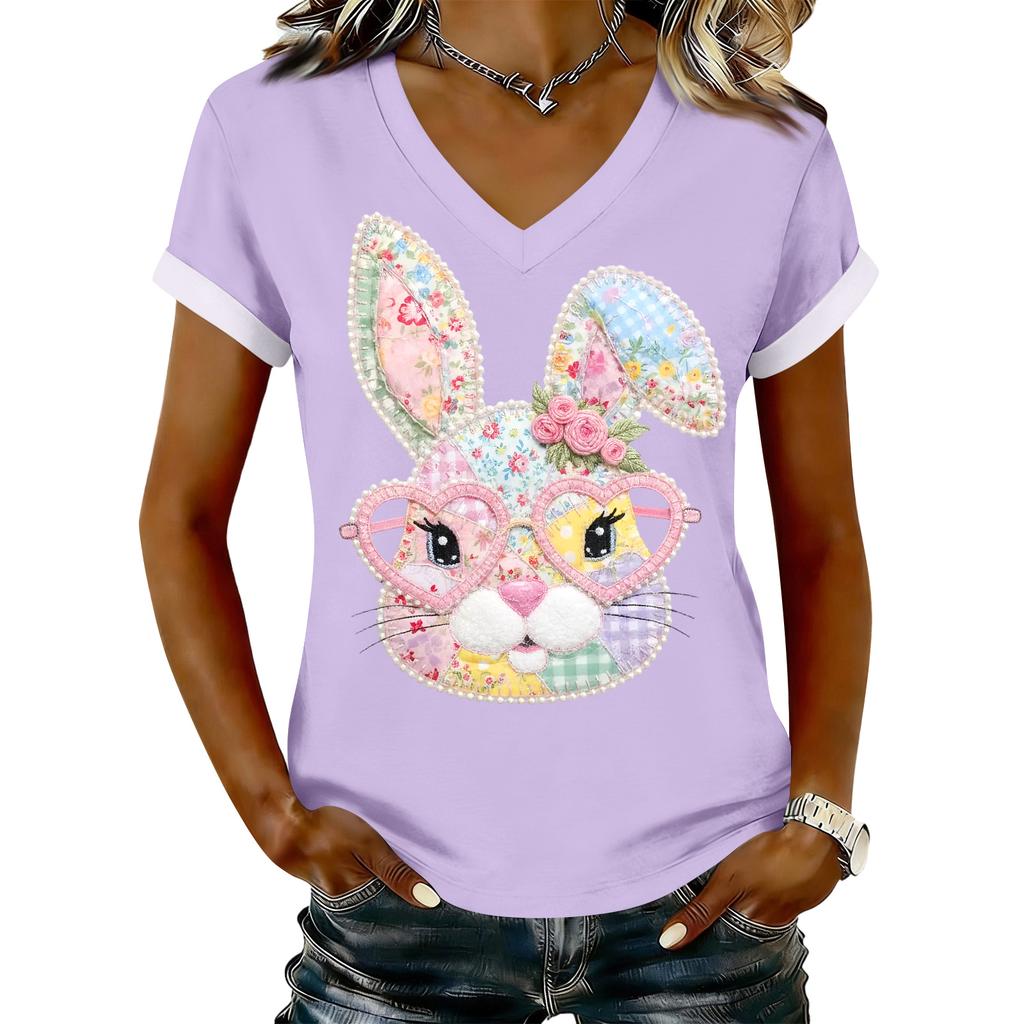 T-shirt décontracté imprimé pour femme, col en V, à enfiler, manches courtes