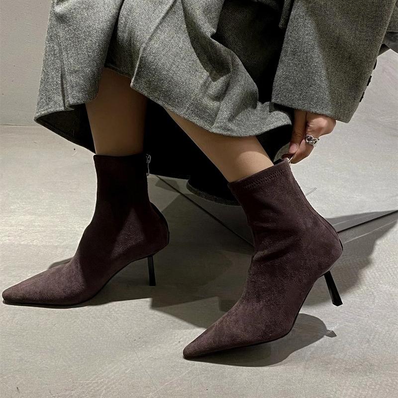 

Autumn High Heel Stretch Slim Women Ankle Boots Autumn Ladies Elegant Pointed Toe Short Botas De Mujer 35