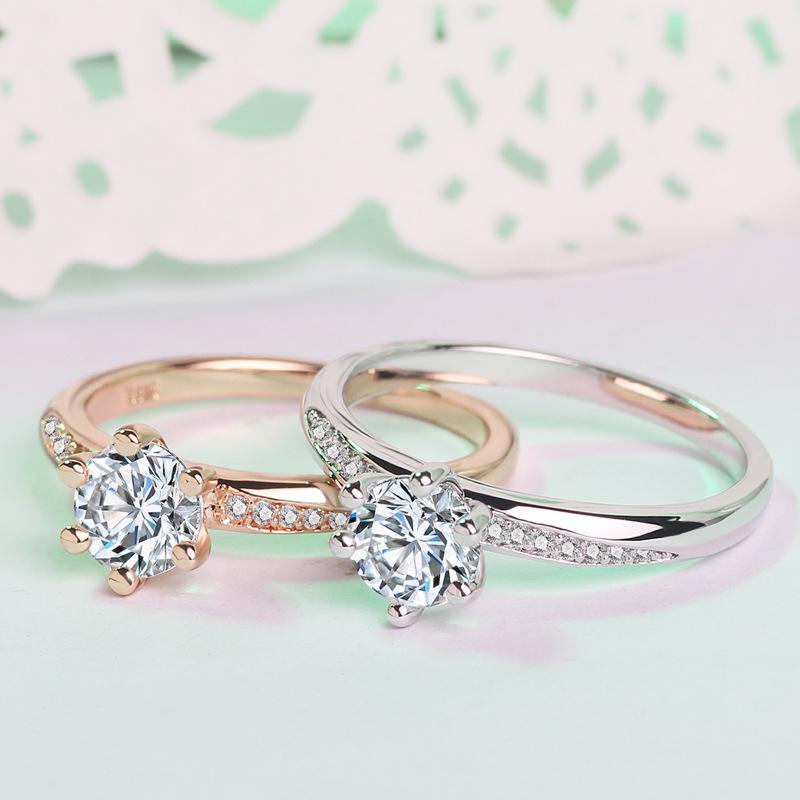 Hand Jewelry European and American Popular Six Claw Diamond Ring Couple Wedding Ring White Copper Jewelry