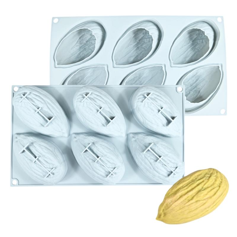 Party Dessert Baking Tools Kitchen Bakeware 6-Cell Silicone Chocolate Mold Pistachios Pecan Coffee Bean Design Mousse Cake Mould