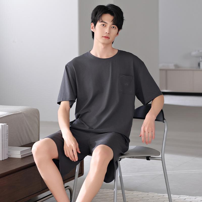 Dad pajamas men's summer thin short-sleeved shorts Modal cotton and silk loungewear summer fattened plus size set