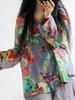 Vintage Floral Print Linen Tshirt Women Long Sleeve Loose Casual Summer Thin Tshirts Comfortable Fashion Top