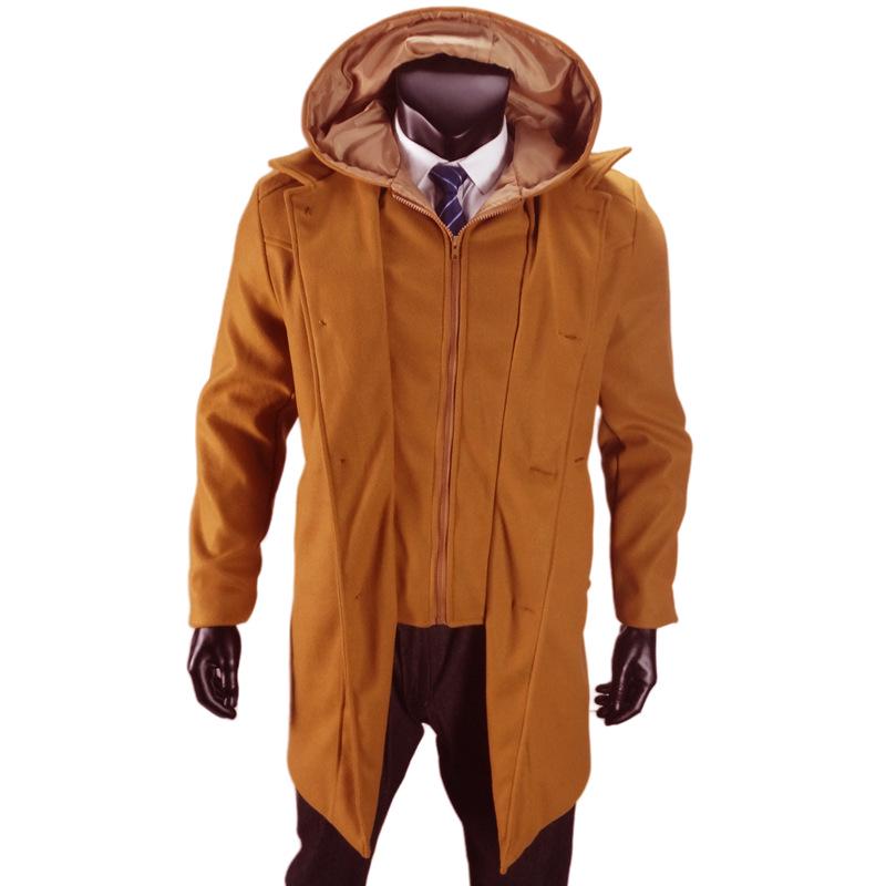 European Men's 2024 Wool Coat - Faux Two-Piece Jacket & Hooded Sweatshirt Combo