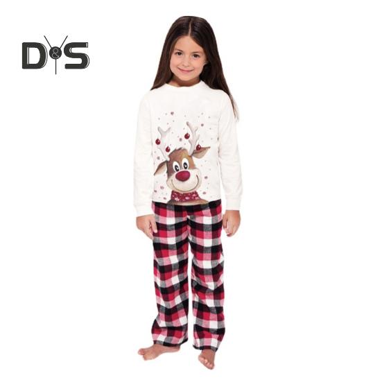 Parent-child Pajamas Elk Printing O Neck Long Sleeve Family Christmas Pajama Matching Set Children Sleepwear Top Plaid Pants Pet Coat Sleepwear