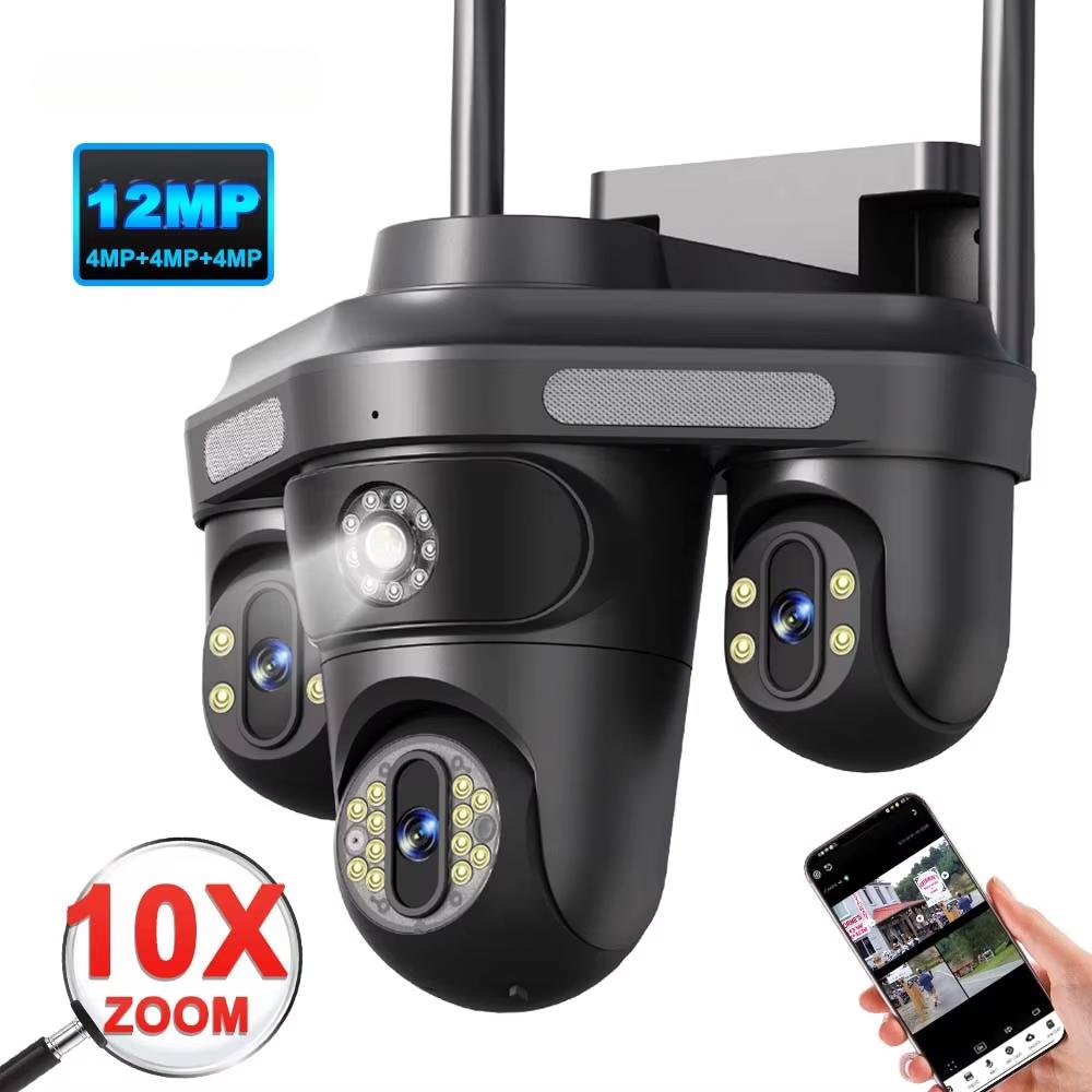 LS VISION 6K 12MP WiFi IP Camera Three Lens 10X Zoom Outdoor PTZ Camera Motion Detection Smart Home Security Protection Surveillance 4K CCTV Camera