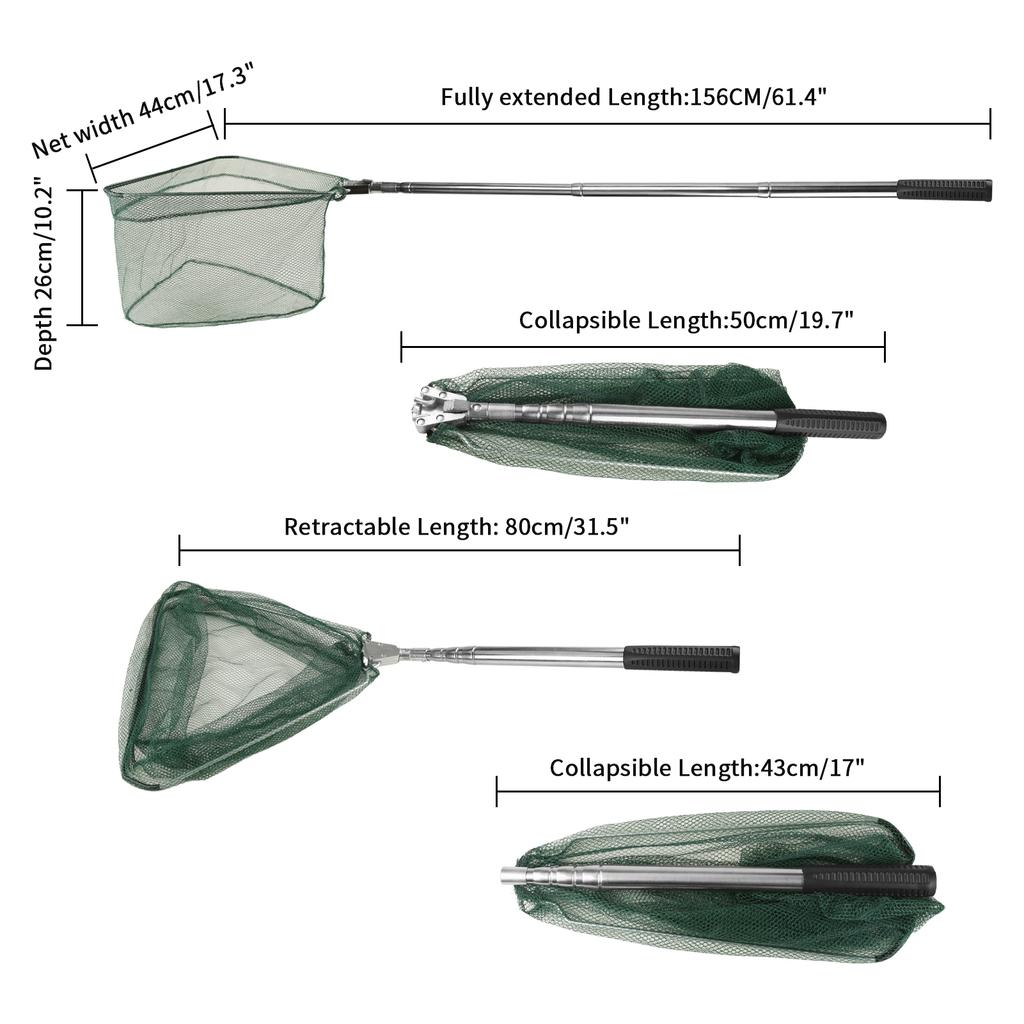 Telescope 155CM Fishing Landing Net Foldable Collapsible Aluminum Alloy Portable Fishing Net for Bird Fish Catch Fishin Hand Net