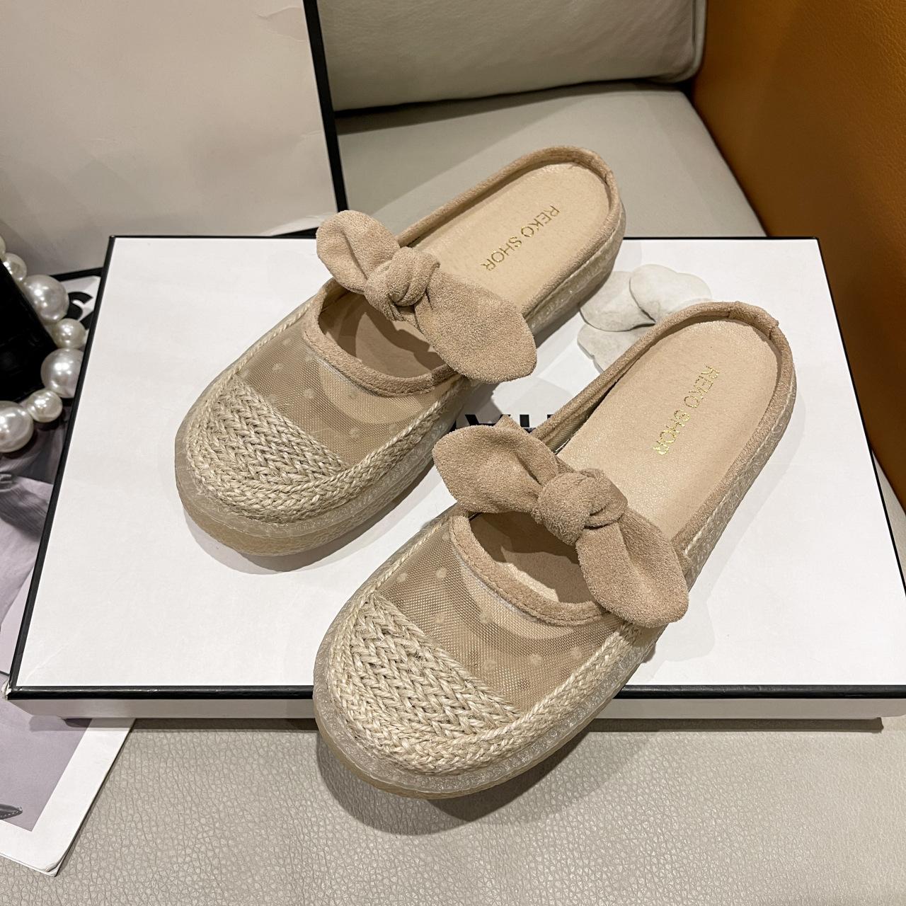 

Summer new Korean version fashion bag head cover foot thick bottom fashion casual large size women s bow mesh cool 40 абрикосовий