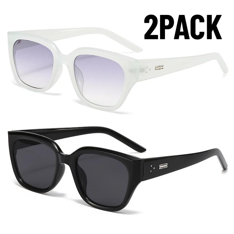2Pack New Square Korean Fashion Simple Retro Premium Sunshade Mirrors Trendy Street Photography Sunglasses For Women Uv400