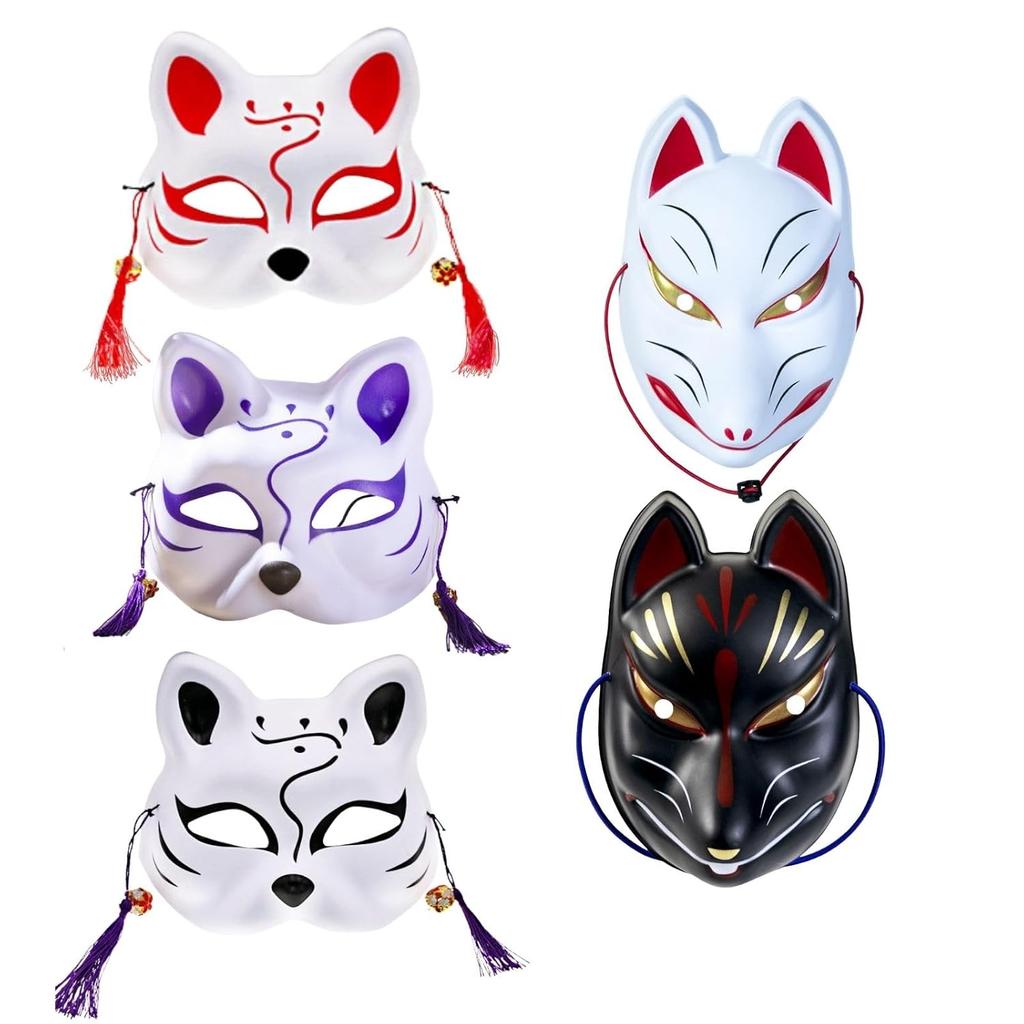 Archnote Fox Mask Halloween Cosplay Set 5 Festival Japanese Style Costume Accessories Street Fair Cultural School Summer Masquerade Dance Headgear